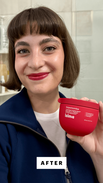 Allure senior commerce editor Sarah Felbin after applying the Isima Súperbomba Triple Repair Peptide Hair Mask