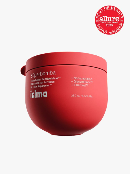 Isima Súperbomba Triple Repair Peptide Mask red jar on light gray background with red Allure Best of Beauty seal in the top right corner