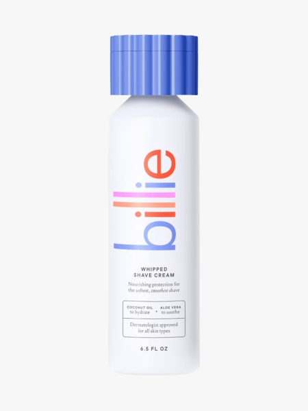 Billie Whipped Shave Cream in branded component on a light gray background