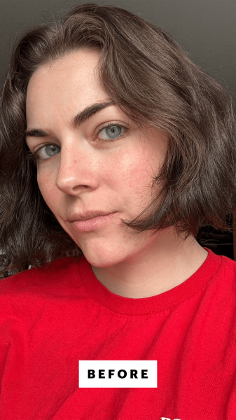 Allure senior editor Nicola Dall'Asen before applying the Olaplex Weightless Nourishing Mask