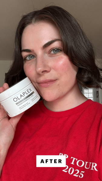 Allure senior editor Nicola Dall'Asen after applying the Olaplex Weightless Nourishing Mask