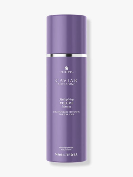 Alterna Caviar Multiplying Volume Masque purple bottle on light gray background