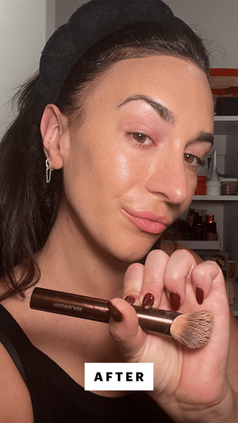 Selfie of Commerce writer Lily Wohlner after using the Hourglass Soft Glow Foundation Brush